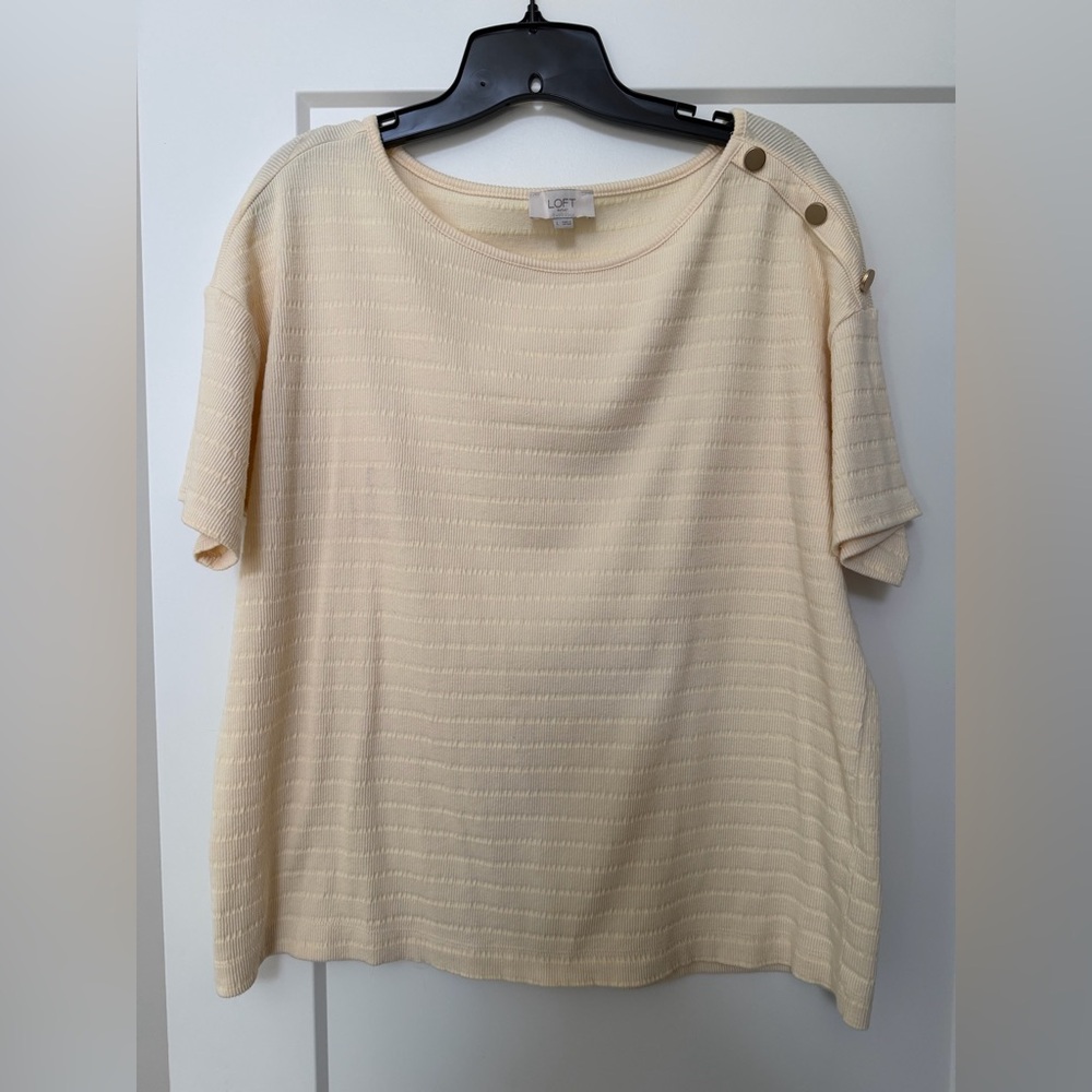 LOFT Cream Short-Sleeve Top with Shoulder Buttons